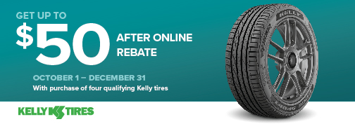 Kelly 4 Tire up to $50 PrePaid Visa Card Mail in Rebate 10/01/2024 through 12/31/2024